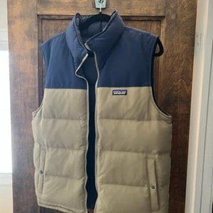 Patagonia Reversible Bivy Down Vest - Blue/Tan (Size Men's Large)